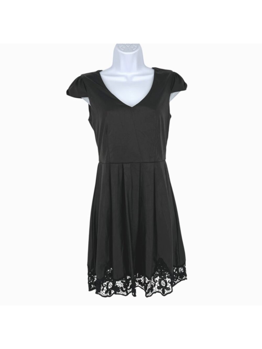 Mimi Chica Faux Leather Look Mini Dress Embroidered Lace Hem Black Size Small
